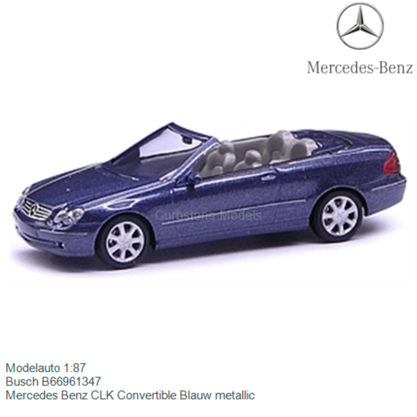 Modelauto 1:87 | Busch B66961347 | Mercedes Benz CLK Convertible Blauw metallic