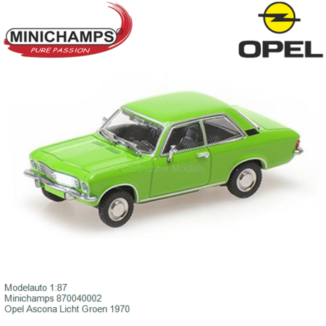 Modelauto 1:87 | Minichamps 870040002 | Opel Ascona Licht Groen 1970