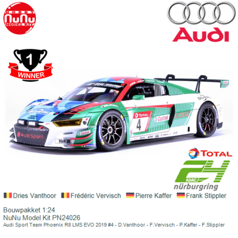 Bouwpakket 1:24 | NuNu Model Kit PN24026 | Audi Sport Team Phoenix R8 LMS EVO 2019 #4 - D.Vanthoor - F.Vervisch - P.Kaffer - F.