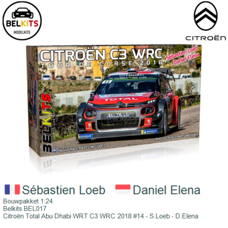 Bouwpakket 1:24 | Belkits BEL017 | Citroën Total Abu Dhabi WRT C3 WRC 2018 #14 - S.Loeb - D.Elena