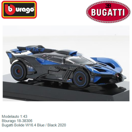 Modelauto 1:43 | Bburago 18-38306 | Bugatti Bolide W16.4 Blue / Black 2020