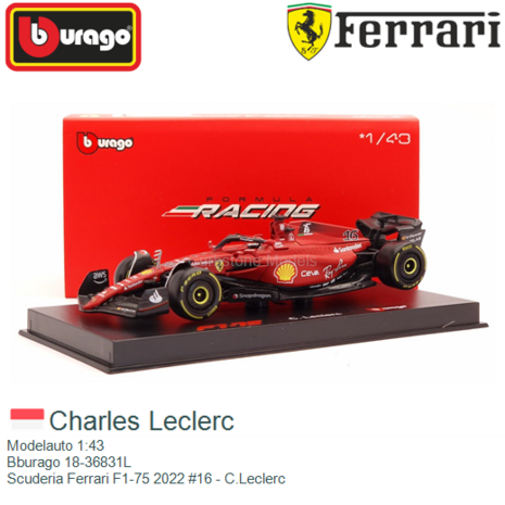 Modelauto 1:43 | Bburago 18-36831L | Scuderia Ferrari F1-75 2022 #16 - C.Leclerc