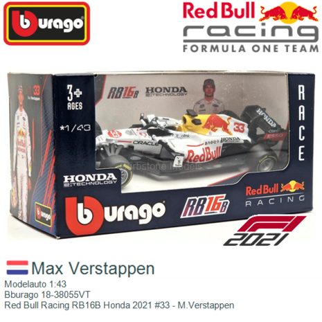 Modelauto 1:43 | Bburago 18-38055VT | Red Bull Racing RB16B Honda 2021 #33 - M.Verstappen