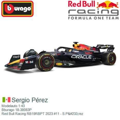 Modelauto 1:43 | Bburago 18-38083P | Red Bull Racing RB19RBPT 2023 #11 - S.P&#233;rez