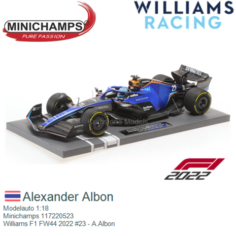 Modelauto 1:18 | Minichamps 117220523 | Williams F1 FW44 2022 #23 - A.Albon