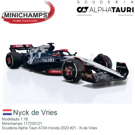 Modelauto 1:18 | Minichamps 117230121 | Scuderia Alpha Tauri AT04 Honda 2023 #21 - N.de Vries