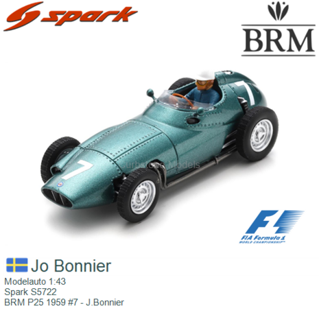 Modelauto 1:43 | Spark S5722 | BRM P25 1959 #7 - J.Bonnier