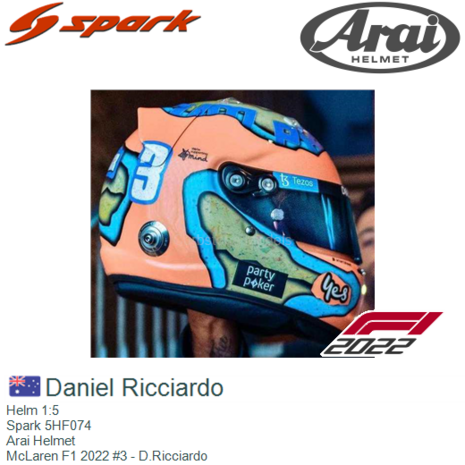 Helm 1:5 | Spark 5HF074 | Arai Helmet | McLaren F1 2022 #3 - D.Ricciardo