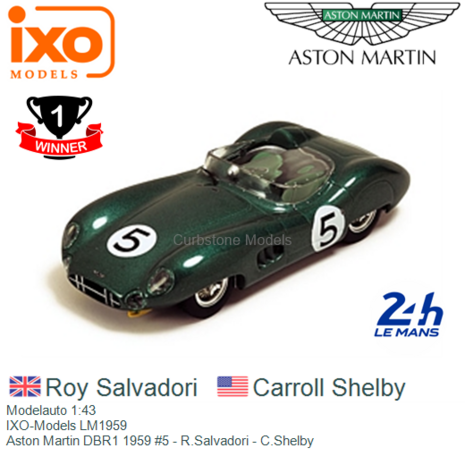 Modelauto 1:43 | IXO-Models LM1959 | Aston Martin DBR1 1959 #5 - R.Salvadori - C.Shelby