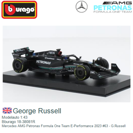 Modelauto 1:43 | Bburago 18-38081R | Mercedes AMG Petronas Formula One Team E-Performance 2023 #63 - G.Russell