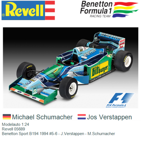 Modelauto 1:24 | Revell 05689 | Benetton Sport B194 1994 #5-6 - J.Verstappen - M.Schumacher