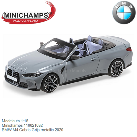 Modelauto 1:18 | Minichamps 110021032 | BMW M4 Cabrio Grijs metallic 2020