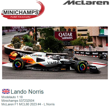 Modelauto 1:18 | Minichamps 537232504 | McLaren F1 MCL60 2023 #4 - L.Norris