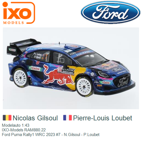 Modelauto 1:43 | IXO-Models RAM880.22 | Ford Puma Rally1 WRC 2023 #7 - N.Gilsoul - P.Loubet