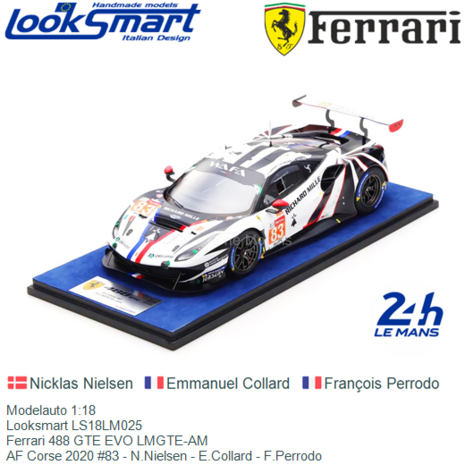 Modelauto 1:18 | Looksmart LS18LM025 | Ferrari 488 GTE EVO LMGTE-AM | AF Corse 2020 #83 - N.Nielsen - E.Collard - F.Perrodo