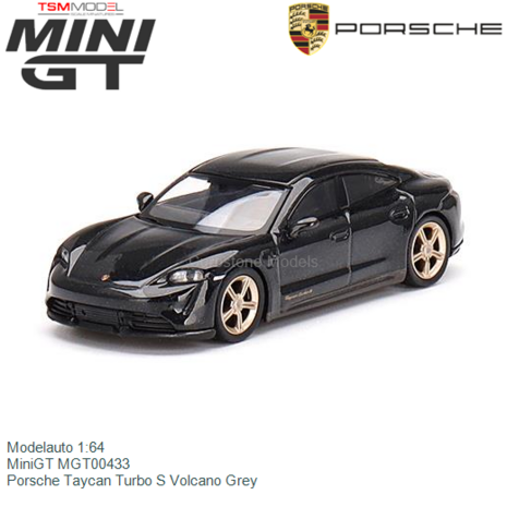 Modelauto 1:64 | MiniGT MGT00433 | Porsche Taycan Turbo S Volcano Grey