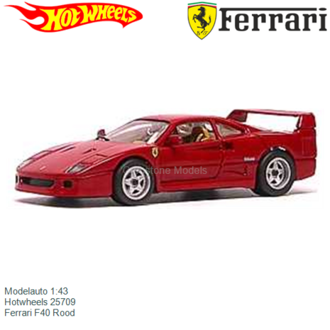 Modelauto 1:43 | Hotwheels 25709 | Ferrari F40 Rood