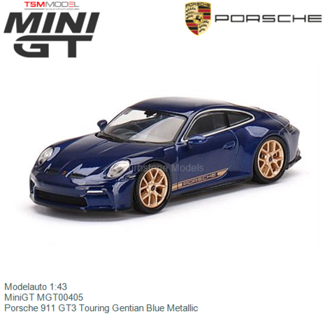 Modelauto 1:43 | MiniGT MGT00405 | Porsche 911 GT3 Touring Gentian Blue Metallic