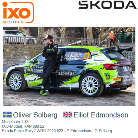 Modelauto 1:43 | IXO-Models RAM889.22 | Skoda Fabia Rally2 WRC 2023 #23 - E.Edmondson - O.Solberg