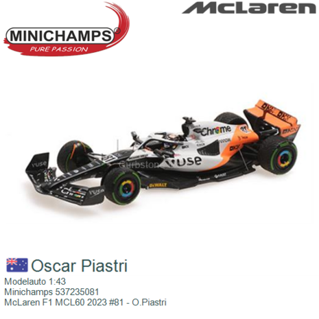 Modelauto 1:43 | Minichamps 537235081 | McLaren F1 MCL60 2023 #81 - O.Piastri