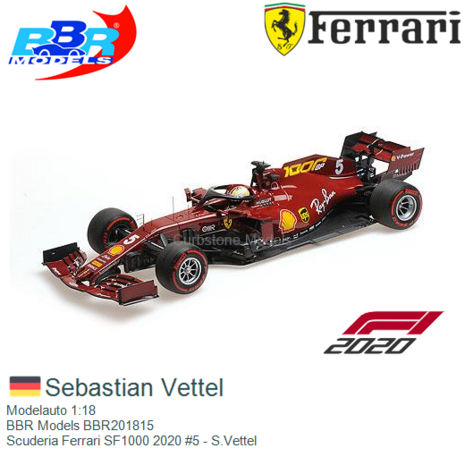 Modelauto 1:18 | BBR Models BBR201815 | Scuderia Ferrari SF1000 2020 #5 - S.Vettel