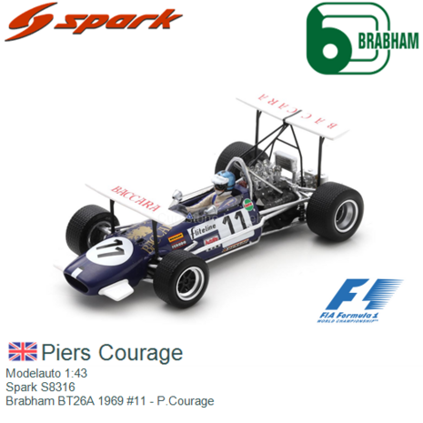 Modelauto 1:43 | Spark S8316 | Brabham BT26A 1969 #11 - P.Courage