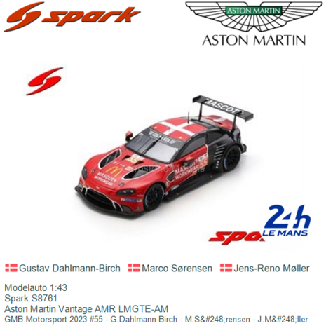 Modelauto 1:43 | Spark S8761 | Aston Martin Vantage AMR LMGTE-AM | GMB Motorsport 2023 #55 - G.Dahlmann-Birch - M.S&#248;re