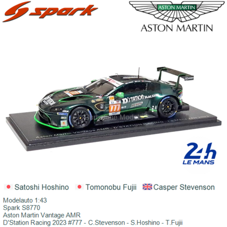 Modelauto 1:43 | Spark S8770 | Aston Martin Vantage AMR | D'Station Racing 2023 #777 - C.Stevenson - S.Hoshino - T.Fujii