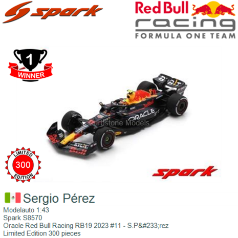 Modelauto 1:43 | Spark S8570 | Oracle Red Bull Racing RB19 2023 #11 - S.P&#233;rez
