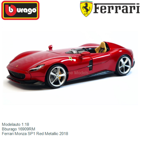 Modelauto 1:18 | Bburago 16909RM | Ferrari Monza SP1 Red Metallic 2018