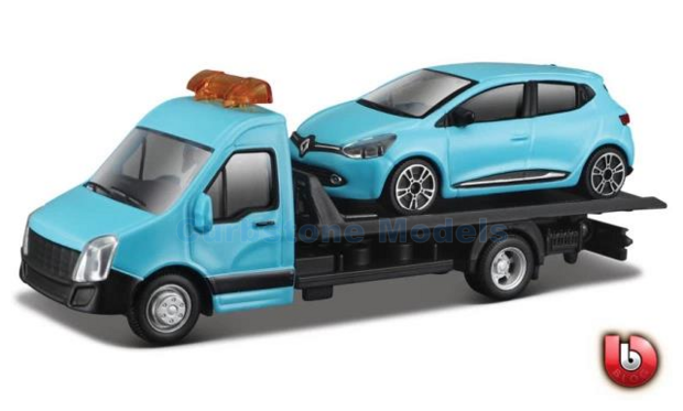 Vrachtwagen 1:43 | Bburago 18-31401 | Renault Clio on flatbed Blauw / Blue / Blau 2017