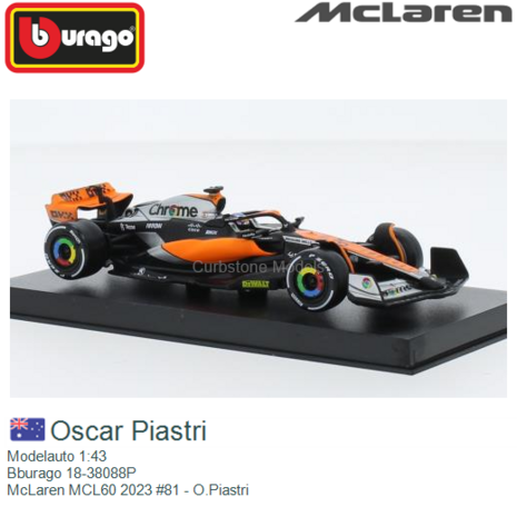 Modelauto 1:43 | Bburago 18-38088P | McLaren MCL60 2023 #81 - O.Piastri