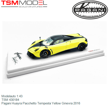 Modelauto 1:43 | TSM 430184 | Pagani Huayra Pacchetto Tempesta Yellow Ginevra 2016