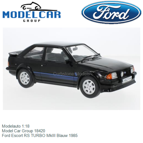 Modelauto 1:18 | Model Car Group 18420 | Ford Escort RS TURBO MkIII Blauw 1985