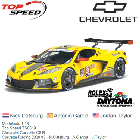 Modelauto 1:18 | Top Speed TS0319 | Chevrolet Corvette C8.R | Corvette Racing 2020 #3 - N.Catsburg - A.Garcia - J.Taylor