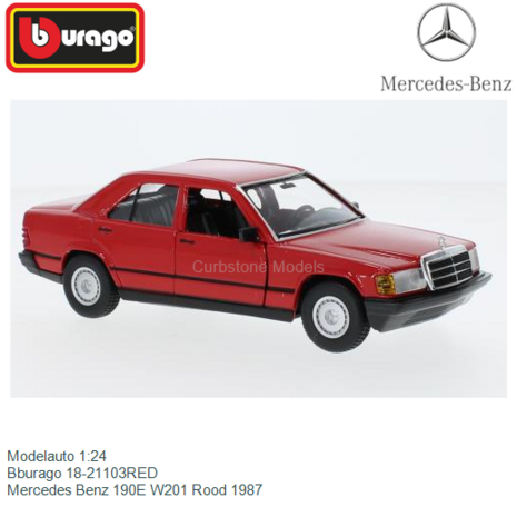 Modelauto 1:24 | Bburago 18-21103RED | Mercedes Benz 190E W201 Rood 1987