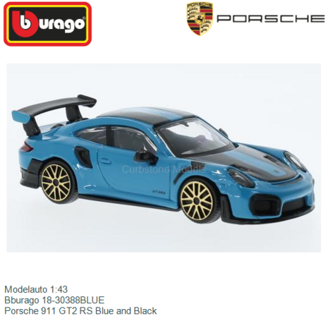 Modelauto 1:43 | Bburago 18-30388BLUE | Porsche 911 GT2 RS Blue and Black