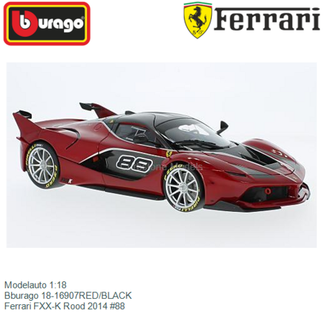 Modelauto 1:18 | Bburago 18-16907RED/BLACK | Ferrari FXX-K Rood 2014 #88