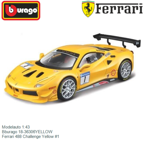 Modelauto 1:43 | Bburago 18-36306YELLOW | Ferrari 488 Challenge Yellow #1