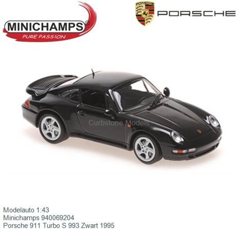 Modelauto 1:43 | Minichamps 940069204 | Porsche 911 Turbo S 993 Zwart 1995