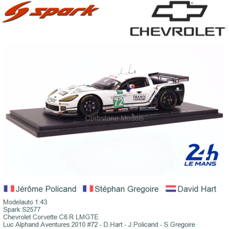 Modelauto 1:43 | Spark S2577 | Chevrolet Corvette C6.R LMGTE | Luc Alphand Aventures 2010 #72 - D.Hart - J.Policand - S.Gregoir