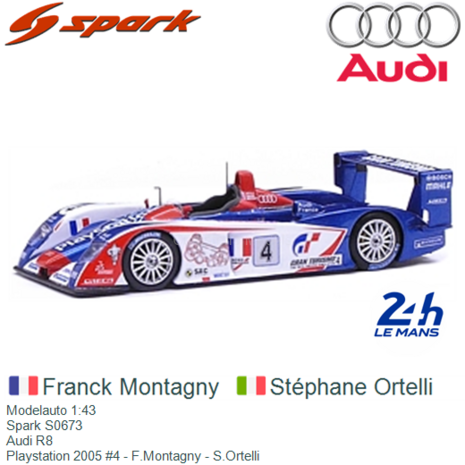 Modelauto 1:43 | Spark S0673 | Audi R8 | Playstation 2005 #4 - F.Montagny - S.Ortelli