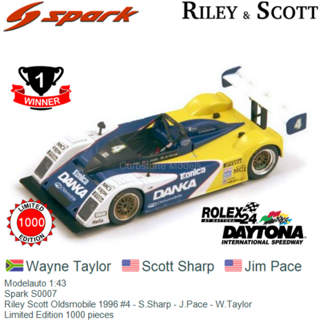 Modelauto 1:43 | Spark S0007 | Riley Scott Oldsmobile 1996 #4 - S.Sharp - J.Pace - W.Taylor