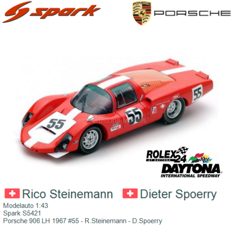 Modelauto 1:43 | Spark S5421 | Porsche 906 LH 1967 #55 - R.Steinemann - D.Spoerry
