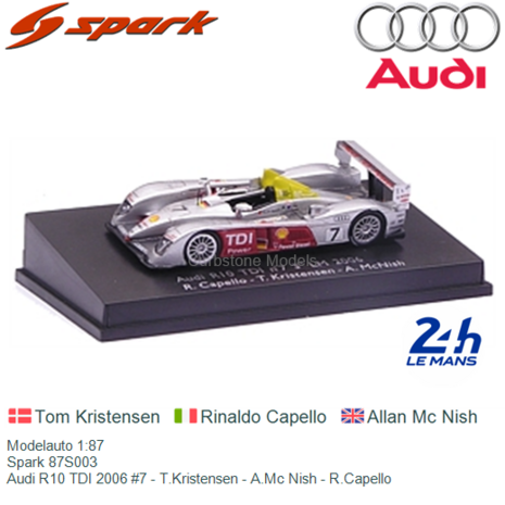 Modelauto 1:87 | Spark 87S003 | Audi R10 TDI 2006 #7 - T.Kristensen - A.Mc Nish - R.Capello