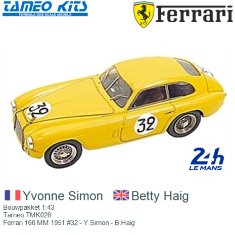 Bouwpakket 1:43 | Tameo TMK028 | Ferrari 166 MM 1951 #32 - Y.Simon - B.Haig