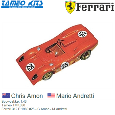 Bouwpakket 1:43 | Tameo TMK086 | Ferrari 312 P 1969 #25 - C.Amon - M.Andretti