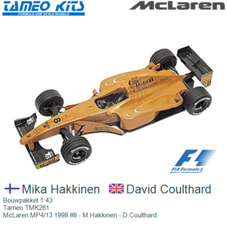 Bouwpakket 1:43 | Tameo TMK261 | McLaren MP4/13 1998 #8 - M.Hakkinen - D.Coulthard