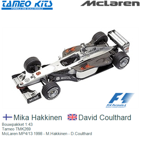 Bouwpakket 1:43 | Tameo TMK269 | McLaren MP4/13 1998 - M.Hakkinen - D.Coulthard