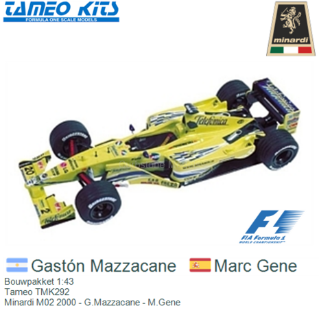 Bouwpakket 1:43 | Tameo TMK292 | Minardi M02 2000 - G.Mazzacane - M.Gene